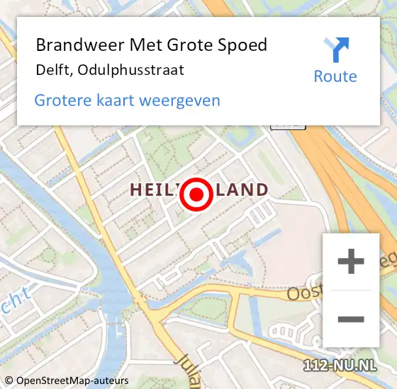 Locatie op kaart van de 112 melding: Brandweer Met Grote Spoed Naar Delft, Odulphusstraat op 13 april 2024 20:10