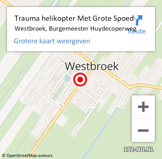 Locatie op kaart van de 112 melding: Trauma helikopter Met Grote Spoed Naar Westbroek, Burgemeester Huydecoperweg op 13 april 2024 20:21