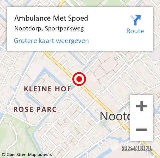 Locatie op kaart van de 112 melding: Ambulance Met Spoed Naar Nootdorp, Sportparkweg op 13 april 2024 20:23