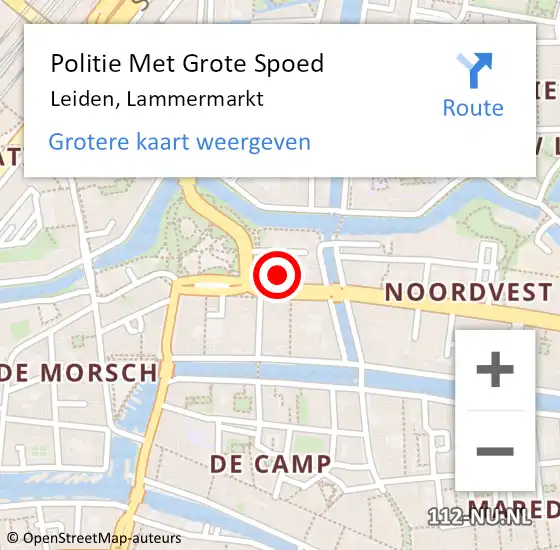 Locatie op kaart van de 112 melding: Politie Met Grote Spoed Naar Leiden, Lammermarkt op 13 april 2024 20:27