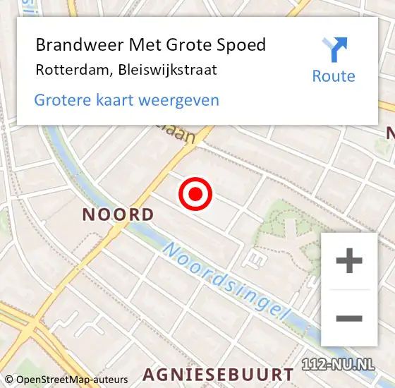 Locatie op kaart van de 112 melding: Brandweer Met Grote Spoed Naar Rotterdam, Bleiswijkstraat op 13 april 2024 21:22