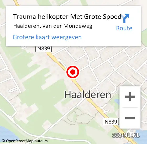 Locatie op kaart van de 112 melding: Trauma helikopter Met Grote Spoed Naar Haalderen, van der Mondeweg op 13 april 2024 21:23