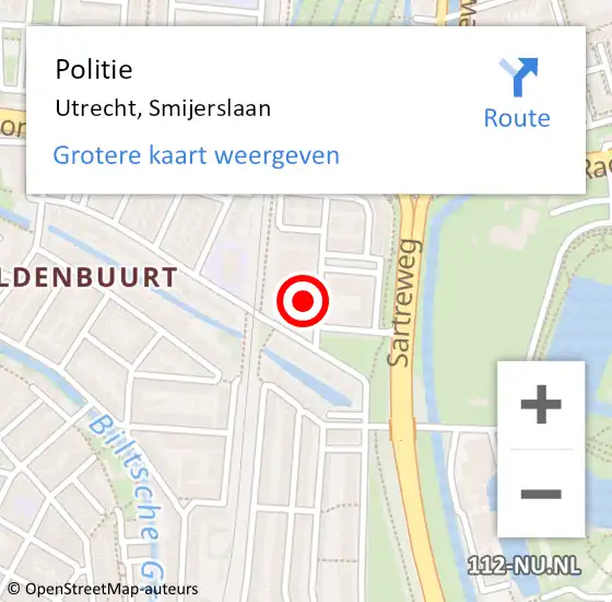 Locatie op kaart van de 112 melding: Politie Utrecht, Smijerslaan op 13 april 2024 21:23