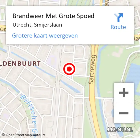 Locatie op kaart van de 112 melding: Brandweer Met Grote Spoed Naar Utrecht, Smijerslaan op 13 april 2024 21:23