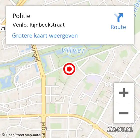 Locatie op kaart van de 112 melding: Politie Venlo, Rijnbeekstraat op 13 april 2024 21:26