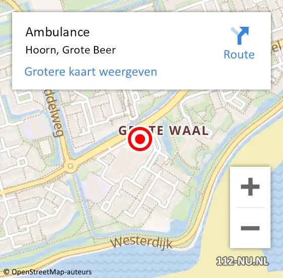 Locatie op kaart van de 112 melding: Ambulance Hoorn, Grote Beer op 13 april 2024 21:28