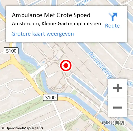 Locatie op kaart van de 112 melding: Ambulance Met Grote Spoed Naar Amsterdam, Kleine-Gartmanplantsoen op 13 april 2024 21:39