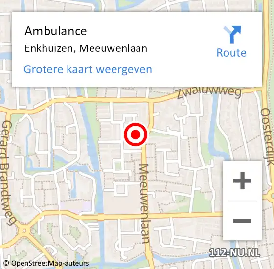 Locatie op kaart van de 112 melding: Ambulance Enkhuizen, Meeuwenlaan op 13 april 2024 22:08