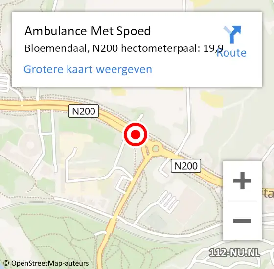 Locatie op kaart van de 112 melding: Ambulance Met Spoed Naar Bloemendaal, N200 hectometerpaal: 19,9 op 13 april 2024 23:08