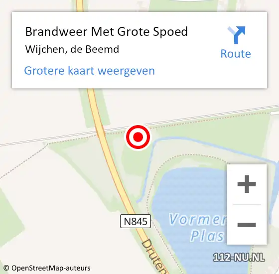 Locatie op kaart van de 112 melding: Brandweer Met Grote Spoed Naar Wijchen, de Beemd op 13 april 2024 23:12