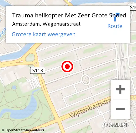 Locatie op kaart van de 112 melding: Trauma helikopter Met Zeer Grote Spoed Naar Amsterdam, Wagenaarstraat op 13 april 2024 23:21
