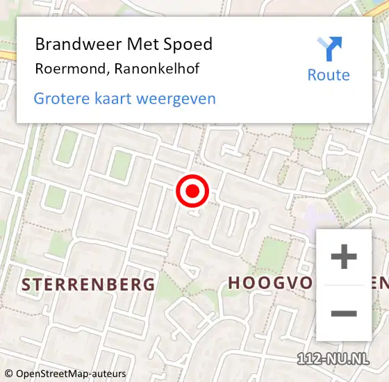 Locatie op kaart van de 112 melding: Brandweer Met Spoed Naar Roermond, Ranonkelhof op 14 april 2024 00:00