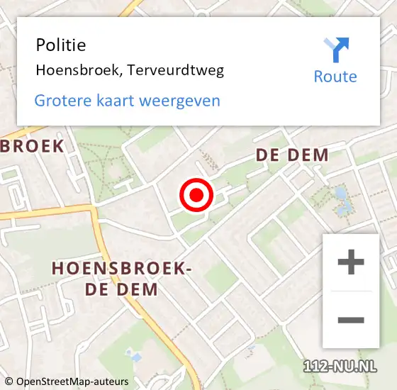 Locatie op kaart van de 112 melding: Politie Hoensbroek, Terveurdtweg op 14 april 2024 00:53