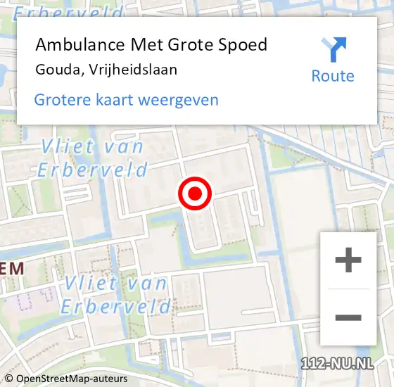 Locatie op kaart van de 112 melding: Ambulance Met Grote Spoed Naar Gouda, Vrijheidslaan op 14 april 2024 01:22