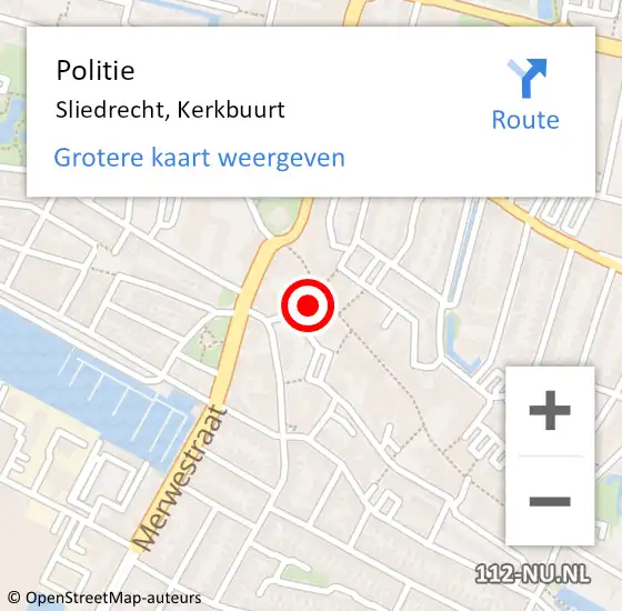 Locatie op kaart van de 112 melding: Politie Sliedrecht, Kerkbuurt op 14 april 2024 01:54
