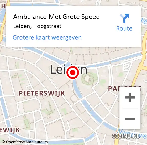 Locatie op kaart van de 112 melding: Ambulance Met Grote Spoed Naar Leiden, Hoogstraat op 14 april 2024 02:34