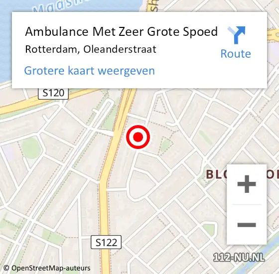 Locatie op kaart van de 112 melding: Ambulance Met Zeer Grote Spoed Naar Rotterdam, Oleanderstraat op 14 april 2024 03:13