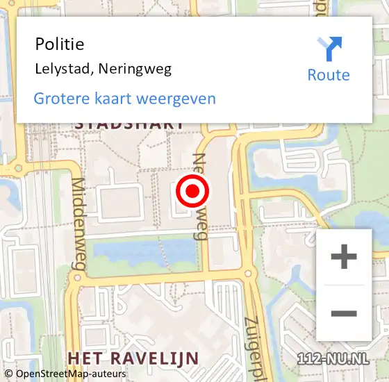 Locatie op kaart van de 112 melding: Politie Lelystad, Neringweg op 14 april 2024 04:27