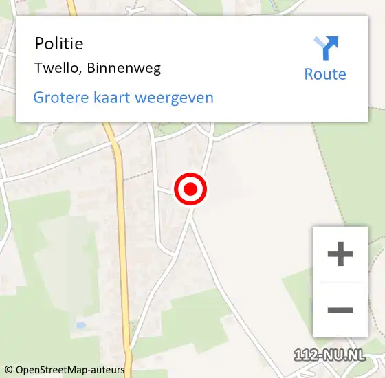 Locatie op kaart van de 112 melding: Politie Twello, Binnenweg op 14 april 2024 04:34