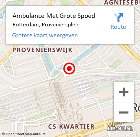 Locatie op kaart van de 112 melding: Ambulance Met Grote Spoed Naar Rotterdam, Proveniersplein op 14 april 2024 05:37