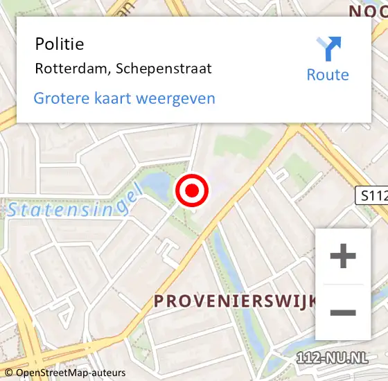 Locatie op kaart van de 112 melding: Politie Rotterdam, Schepenstraat op 14 april 2024 05:39