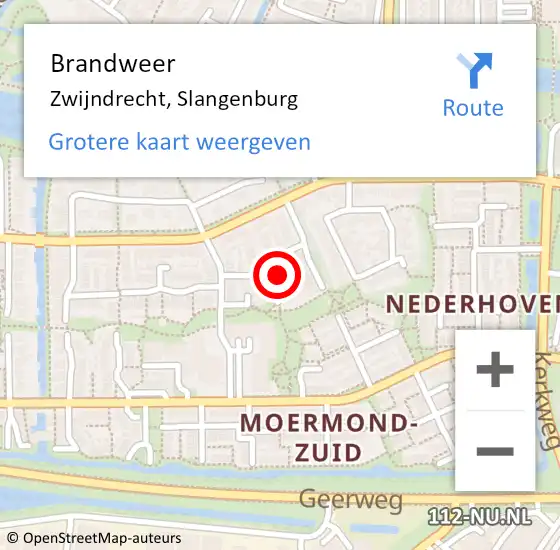 Locatie op kaart van de 112 melding: Brandweer Zwijndrecht, Slangenburg op 14 april 2024 05:39