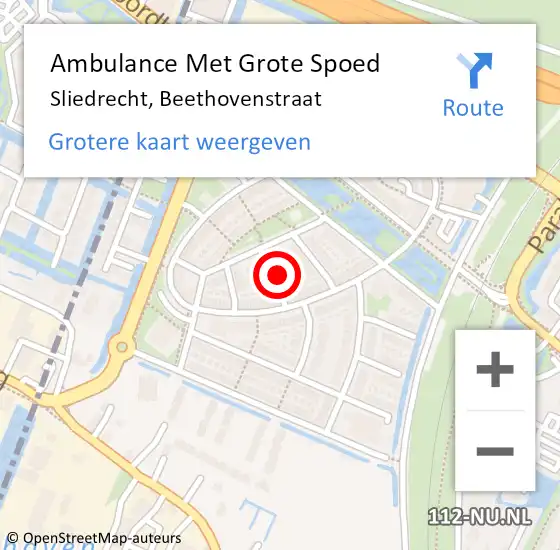 Locatie op kaart van de 112 melding: Ambulance Met Grote Spoed Naar Sliedrecht, Beethovenstraat op 14 april 2024 06:17