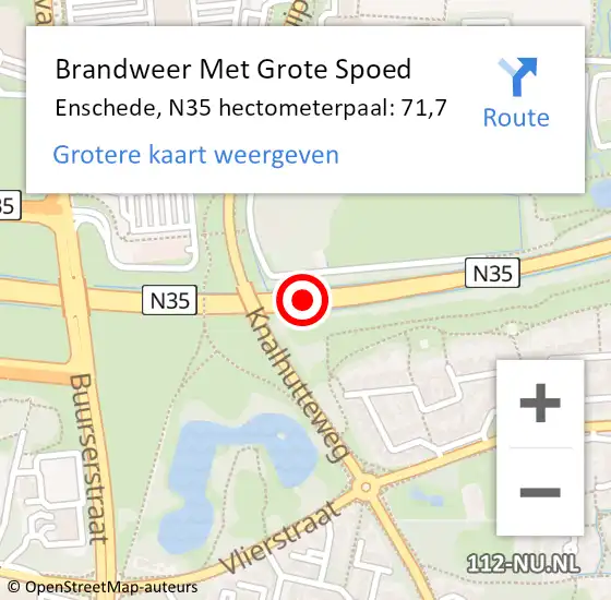 Locatie op kaart van de 112 melding: Brandweer Met Grote Spoed Naar Enschede, N35 hectometerpaal: 71,7 op 14 april 2024 06:51