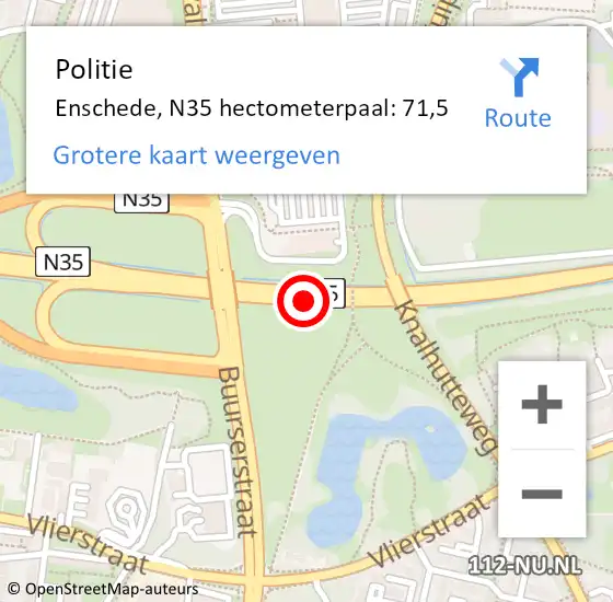 Locatie op kaart van de 112 melding: Politie Enschede, N35 hectometerpaal: 71,5 op 14 april 2024 06:51