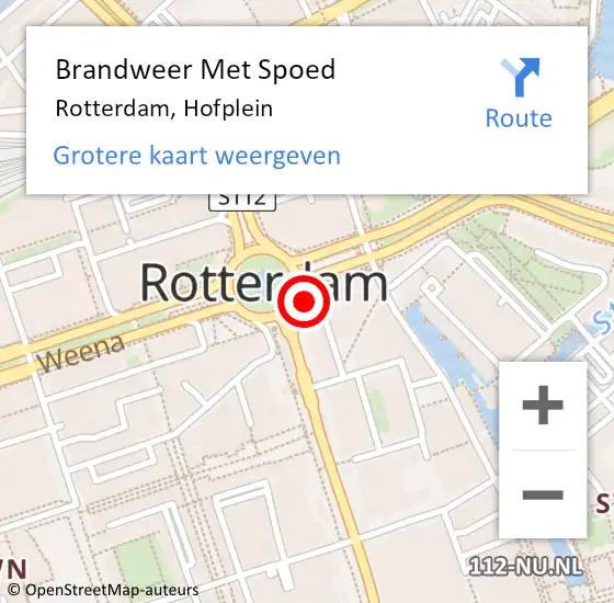 Locatie op kaart van de 112 melding: Brandweer Met Spoed Naar Rotterdam, Hofplein op 14 april 2024 07:47