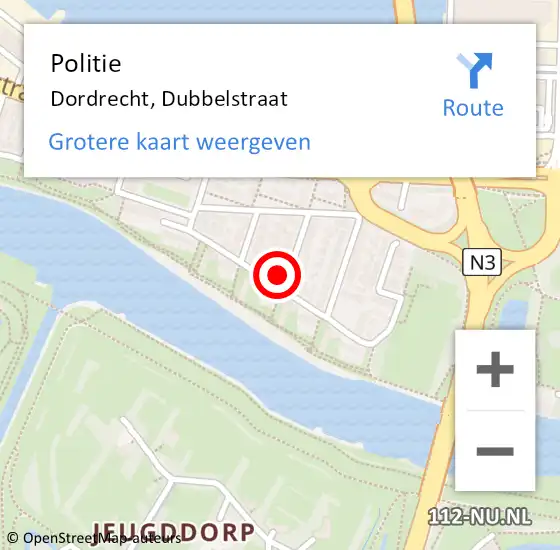 Locatie op kaart van de 112 melding: Politie Dordrecht, Dubbelstraat op 14 april 2024 07:53
