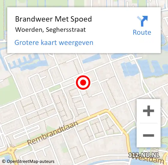Locatie op kaart van de 112 melding: Brandweer Met Spoed Naar Woerden, Seghersstraat op 14 april 2024 08:46