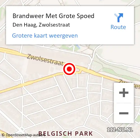 Locatie op kaart van de 112 melding: Brandweer Met Grote Spoed Naar Den Haag, Zwolsestraat op 14 april 2024 09:26