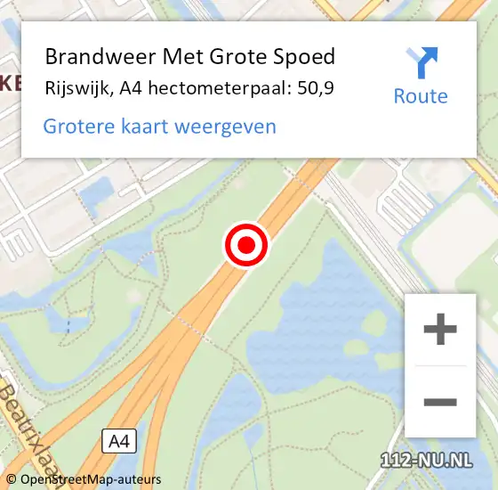 Locatie op kaart van de 112 melding: Brandweer Met Grote Spoed Naar Rijswijk, A4 hectometerpaal: 50,9 op 14 april 2024 10:21