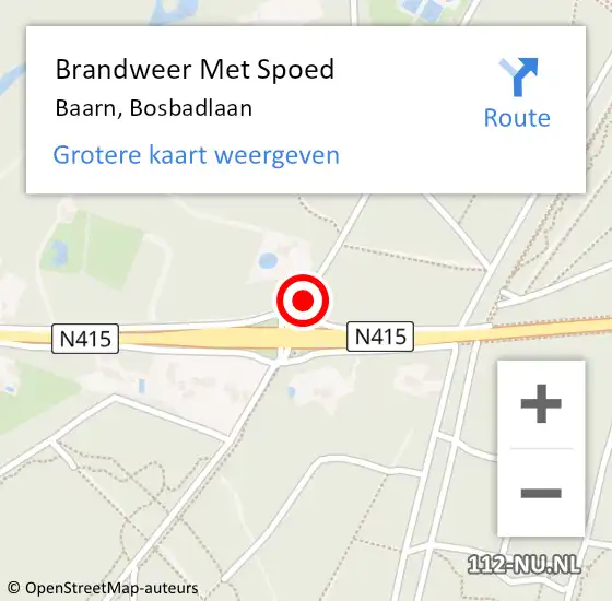 Locatie op kaart van de 112 melding: Brandweer Met Spoed Naar Baarn, Bosbadlaan op 14 april 2024 10:41