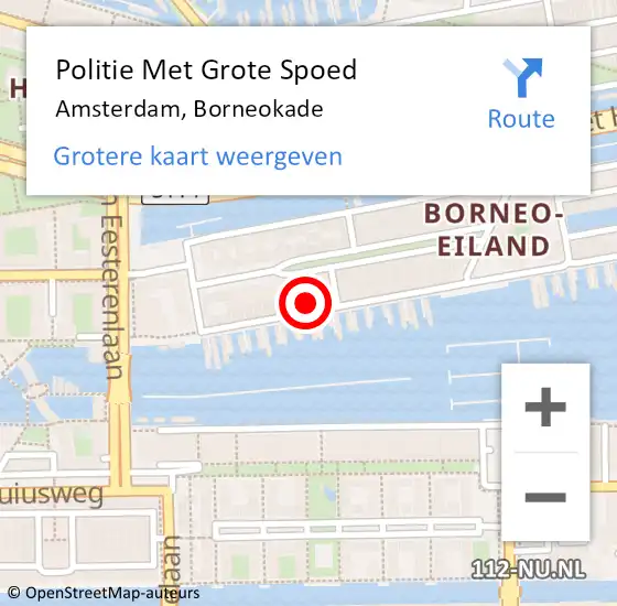 Locatie op kaart van de 112 melding: Politie Met Grote Spoed Naar Amsterdam, Borneokade op 14 april 2024 10:46