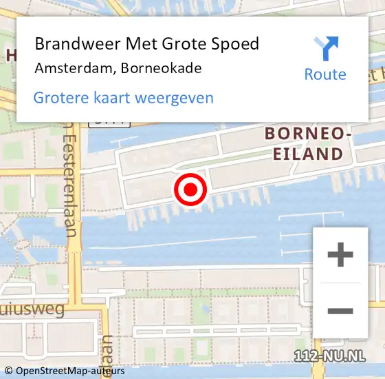 Locatie op kaart van de 112 melding: Brandweer Met Grote Spoed Naar Amsterdam, Borneokade op 14 april 2024 10:47