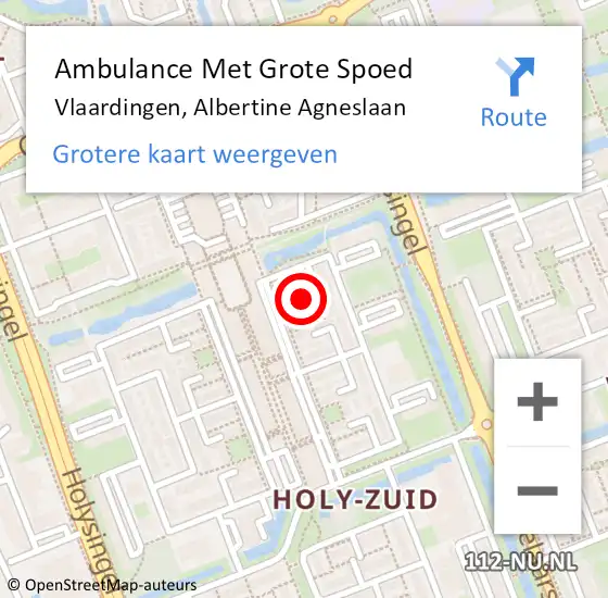 Locatie op kaart van de 112 melding: Ambulance Met Grote Spoed Naar Vlaardingen, Albertine Agneslaan op 14 april 2024 10:47