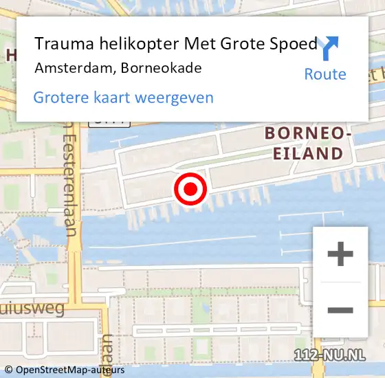 Locatie op kaart van de 112 melding: Trauma helikopter Met Grote Spoed Naar Amsterdam, Borneokade op 14 april 2024 10:47