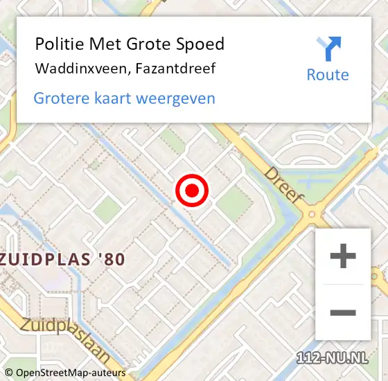 Locatie op kaart van de 112 melding: Politie Met Grote Spoed Naar Waddinxveen, Fazantdreef op 14 april 2024 10:52