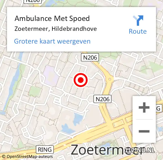 Locatie op kaart van de 112 melding: Ambulance Met Spoed Naar Zoetermeer, Hildebrandhove op 14 april 2024 10:56