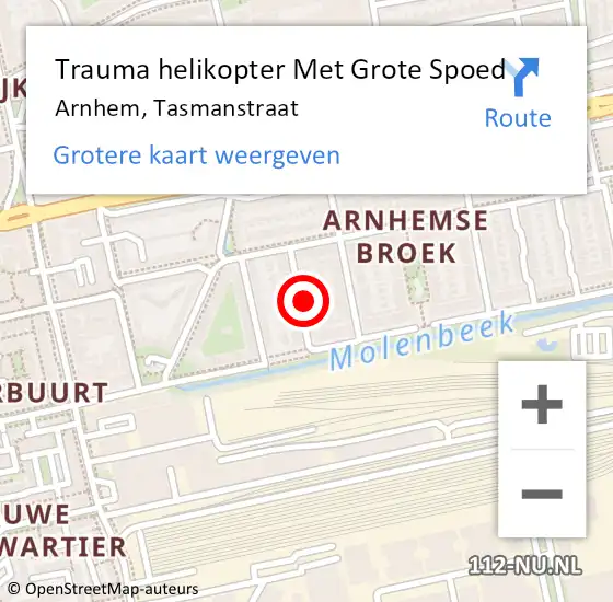 Locatie op kaart van de 112 melding: Trauma helikopter Met Grote Spoed Naar Arnhem, Tasmanstraat op 14 april 2024 10:56