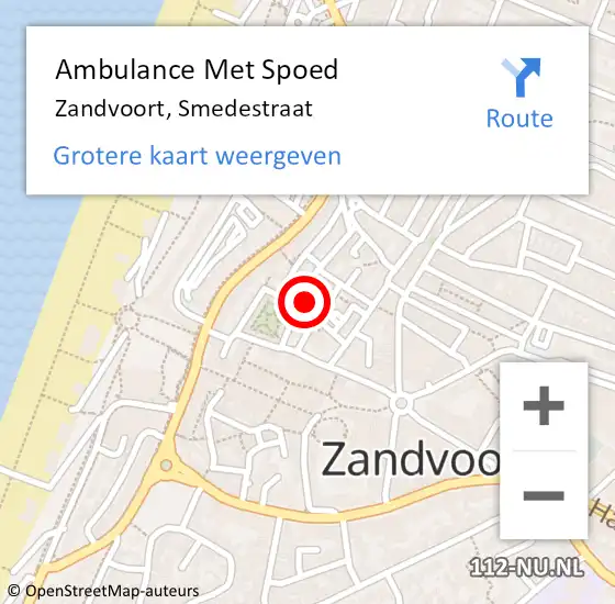 Locatie op kaart van de 112 melding: Ambulance Met Spoed Naar Zandvoort, Smedestraat op 14 april 2024 11:09