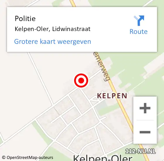 Locatie op kaart van de 112 melding: Politie Kelpen-Oler, Lidwinastraat op 14 april 2024 11:17