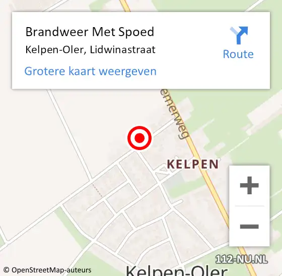 Locatie op kaart van de 112 melding: Brandweer Met Spoed Naar Kelpen-Oler, Lidwinastraat op 14 april 2024 11:21
