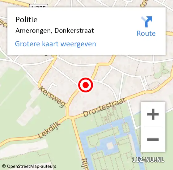 Locatie op kaart van de 112 melding: Politie Amerongen, Donkerstraat op 14 april 2024 11:35