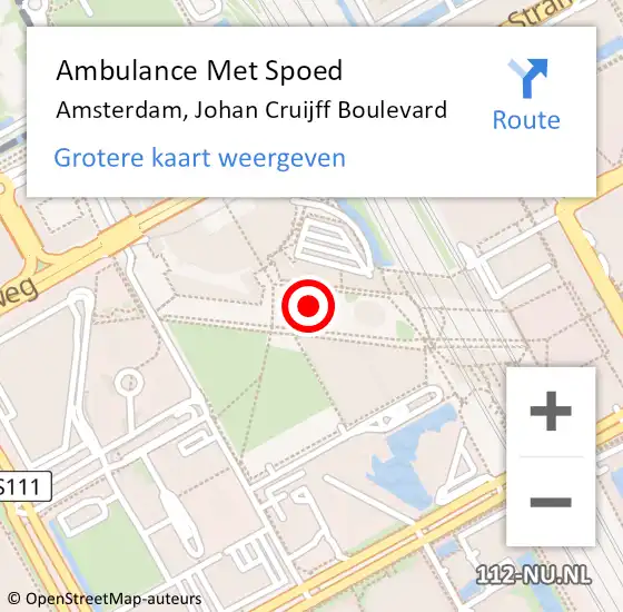 Locatie op kaart van de 112 melding: Ambulance Met Spoed Naar Amsterdam, Johan Cruijff Boulevard op 14 april 2024 12:08