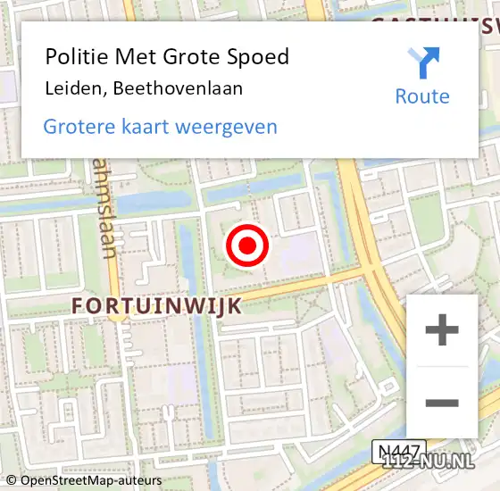 Locatie op kaart van de 112 melding: Politie Met Grote Spoed Naar Leiden, Beethovenlaan op 14 april 2024 12:24