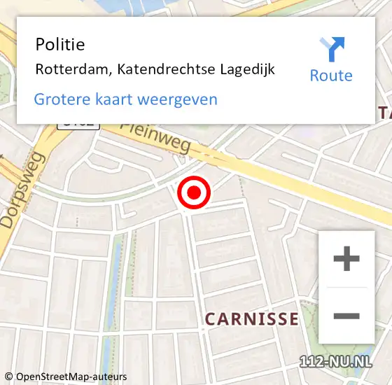 Locatie op kaart van de 112 melding: Politie Rotterdam, Katendrechtse Lagedijk op 14 april 2024 12:31