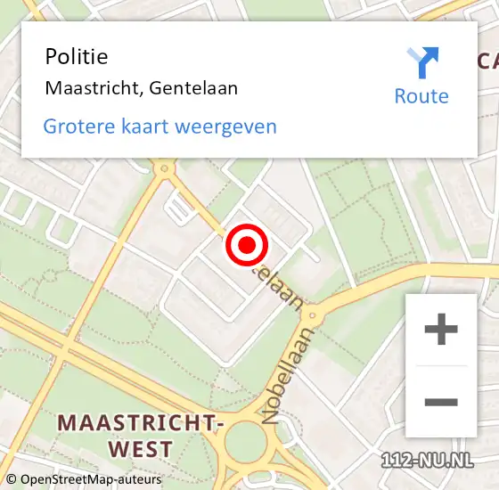 Locatie op kaart van de 112 melding: Politie Maastricht, Gentelaan op 14 april 2024 13:35